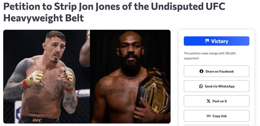 "Petition to Strip Jon Jones of the Undisputed UFC Heavyweight Belt" change.org